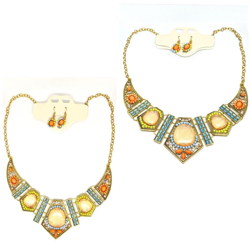 Antic Gold Colorful Necklace Set Beads